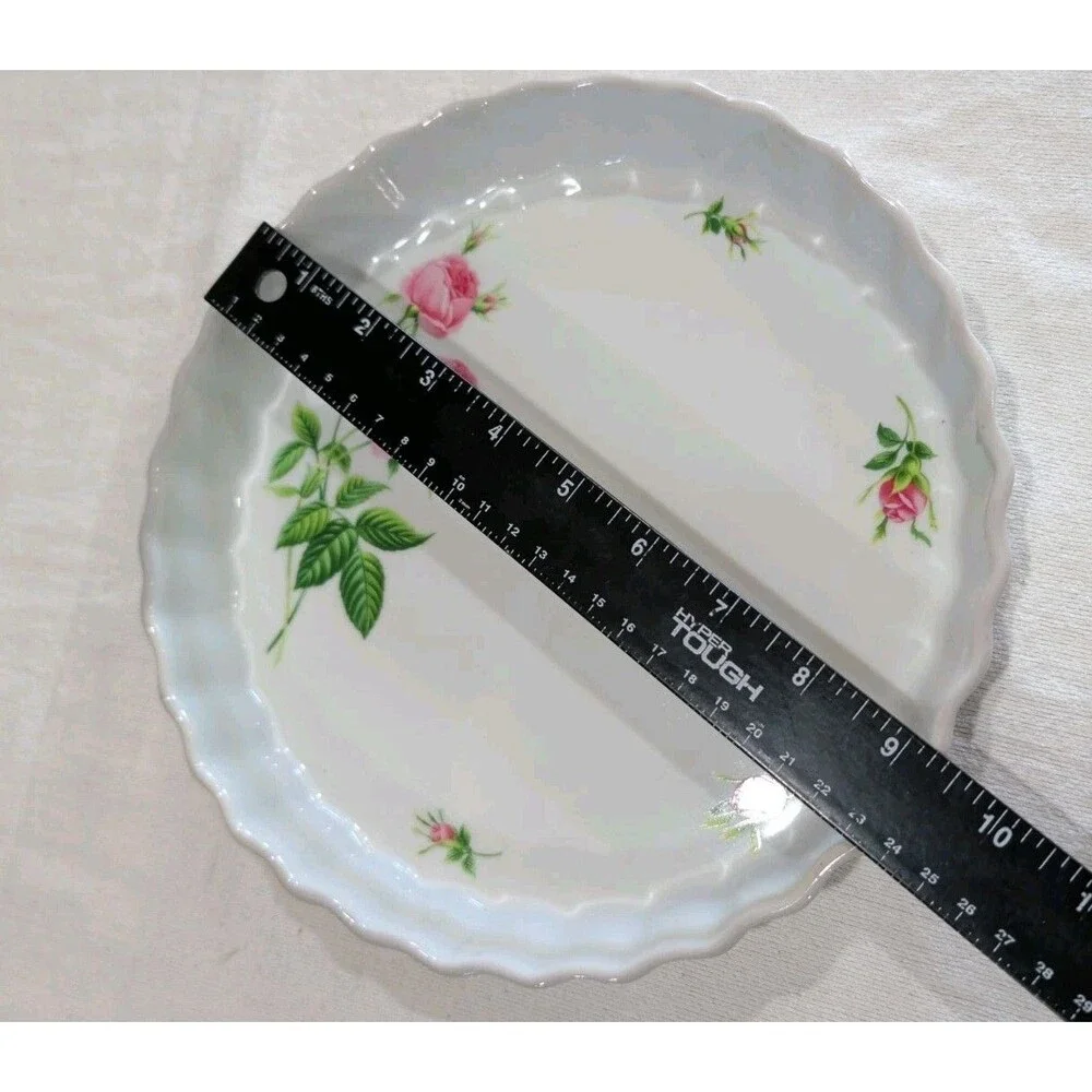 Christineholm Porcelain Rose Pattern Quiche, Tart, Pie Plate 9.5